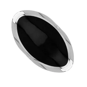 9ct White Gold Whitby Jet Hallmark Large Oval Ring