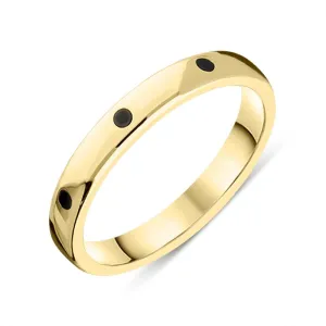9ct Yellow Gold Whitby Jet 3mm Wedding Band Ring