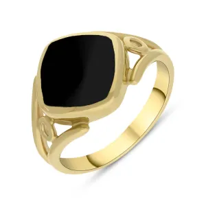 9ct Yellow Gold Whitby Jet Cushion Cut Ring