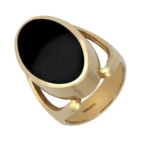 9ct Yellow Gold Whitby Jet Oval Split Shoulder Ring