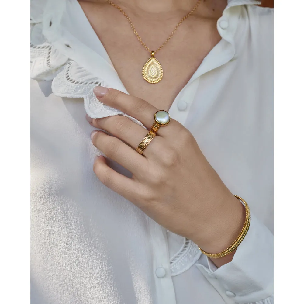 Anna Beck Coin Pearl Scalloped Cocktail Ring