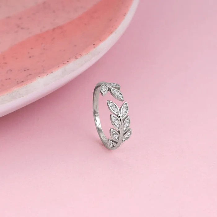 Anushka Sharma Silver Zircon Leaf Ring