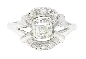 ART DECO 1.20 CTW ASSCHER CUT DIAMOND 14 KARAT WHITE GOLD CLUSTER ANTIQUE ALTERNATIVE RING