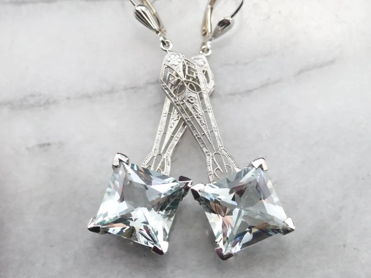 Art Deco Aquamarine Drop Earrings