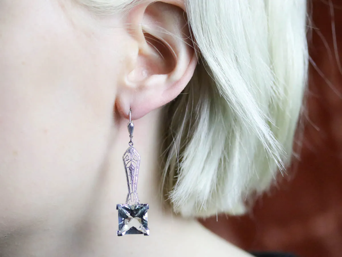 Art Deco Aquamarine Drop Earrings