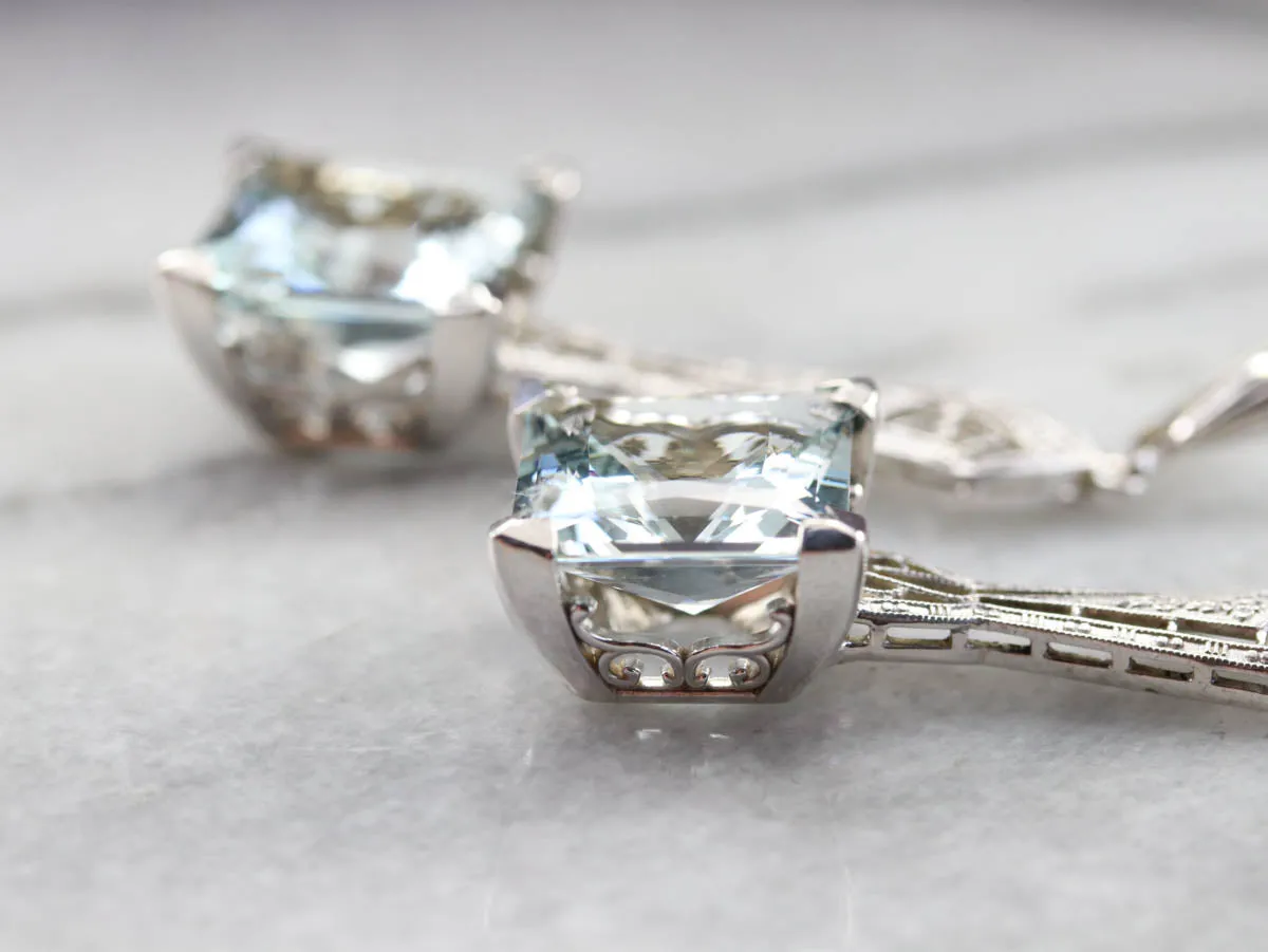 Art Deco Aquamarine Drop Earrings