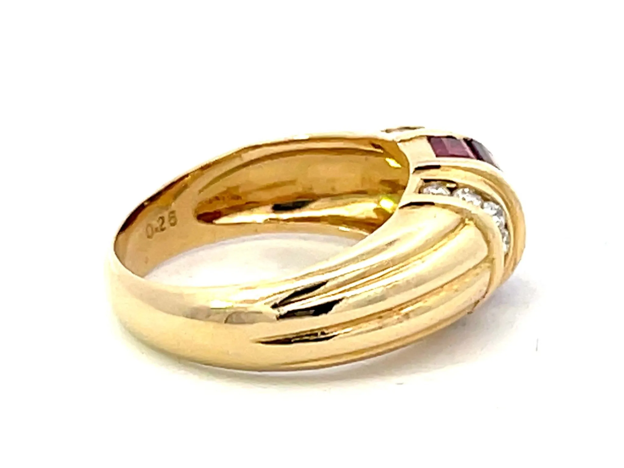 Baguette Ruby and Diamond Dome Band Ring in 18k Yellow Gold