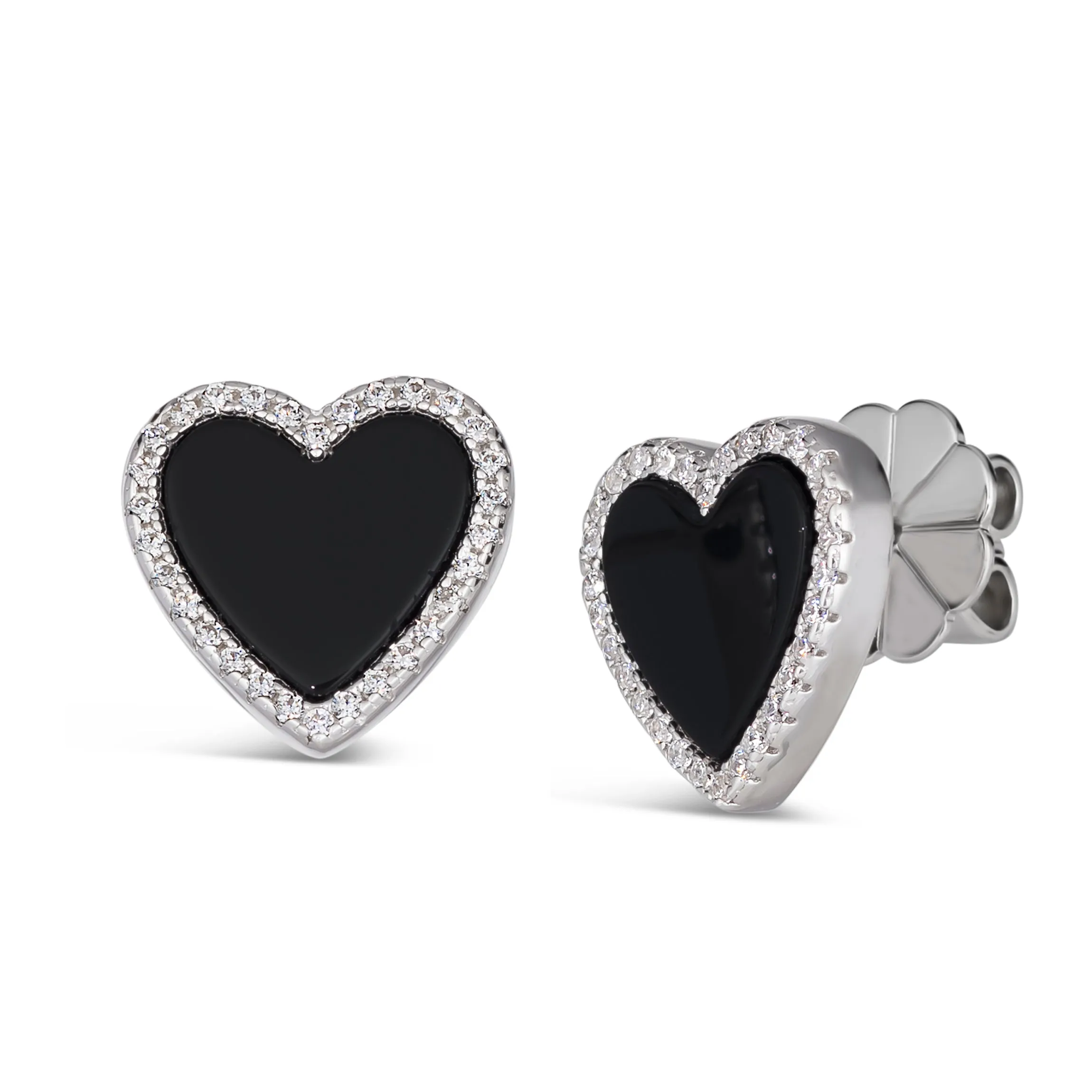 Black Onyx Heart Shaped Earring Studs
