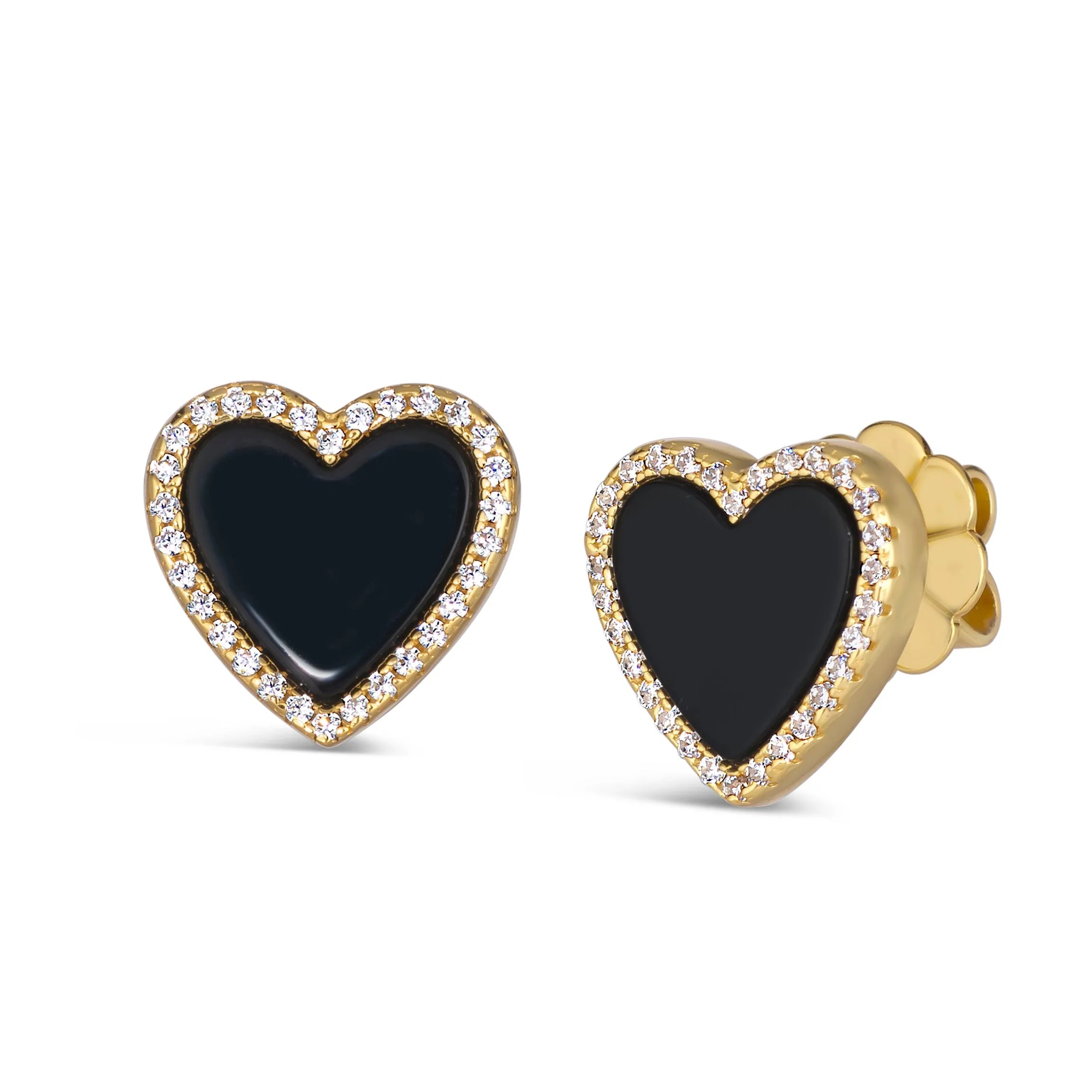 Black Onyx Heart Shaped Earring Studs