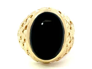 Black Oval Onyx Cabochon Ring in 14k Yellow Gold