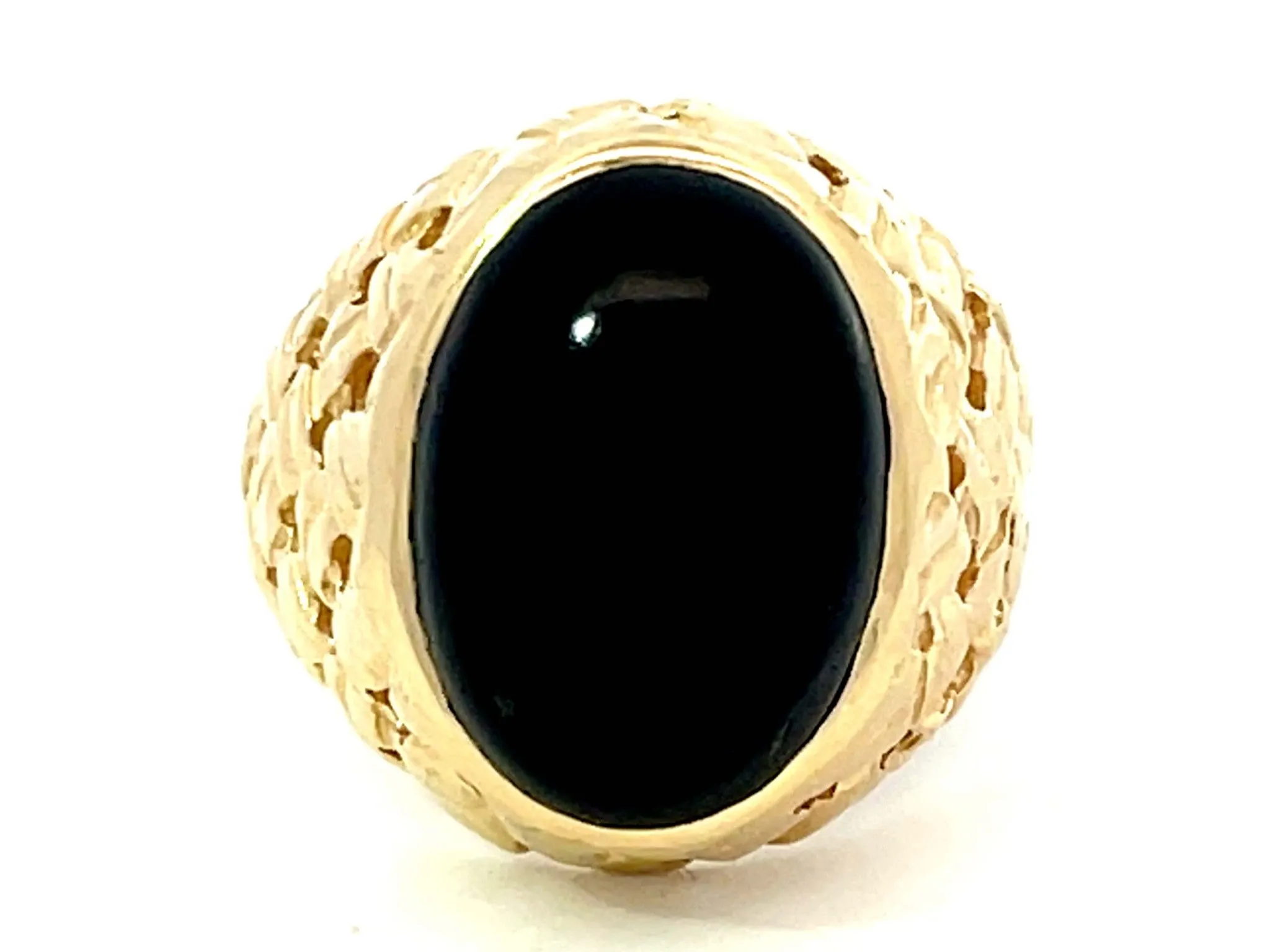 Black Oval Onyx Cabochon Ring in 14k Yellow Gold