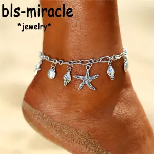 Bls-miracle Boho Wave Turtle Pendant Anklets For Women Fashion Shell Ankle Bracelets On The Leg Bohemian Foot Jewelry AX-10