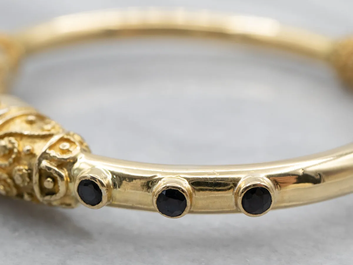 Bold Lion Gemstone Encrusted Gold Cuff Bracelet