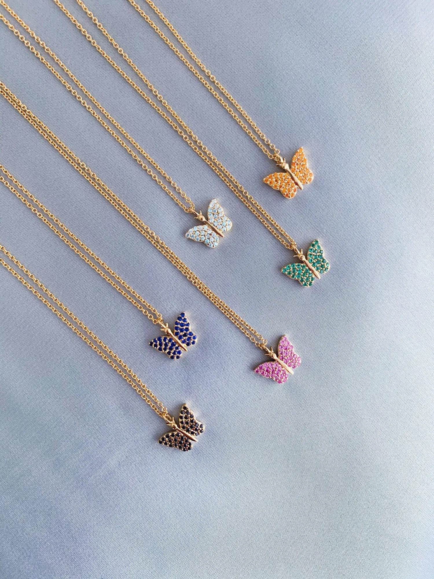 Butterfly 18K Gold Plated Necklace w. Pink Zirconias