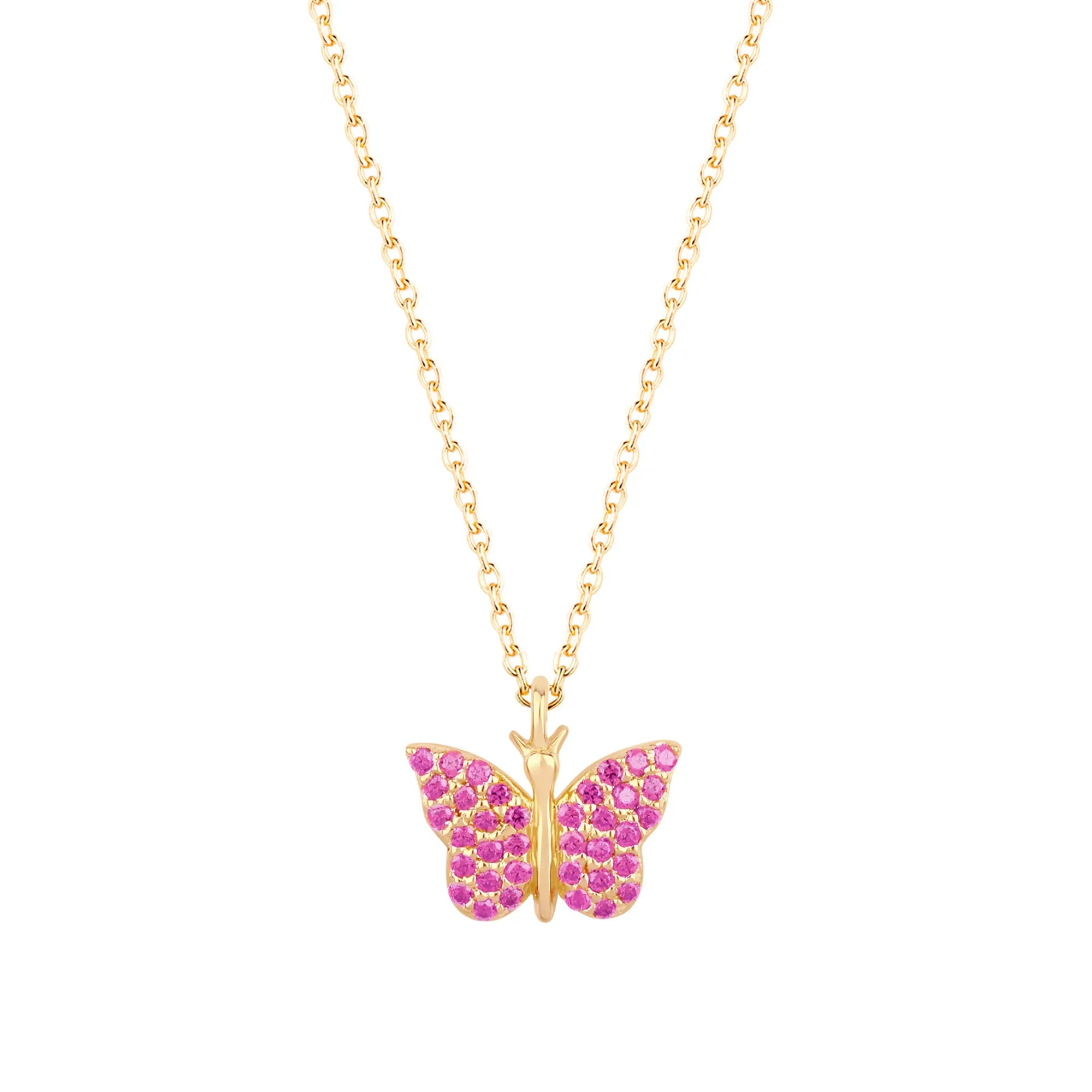 Butterfly 18K Gold Plated Necklace w. Pink Zirconias