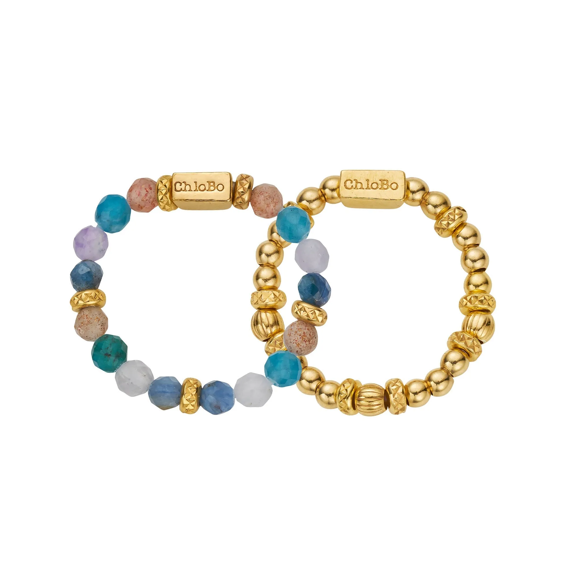 Chlobo Gold Plated Sterling Silver Beautiful Energy Set of 2 Rings