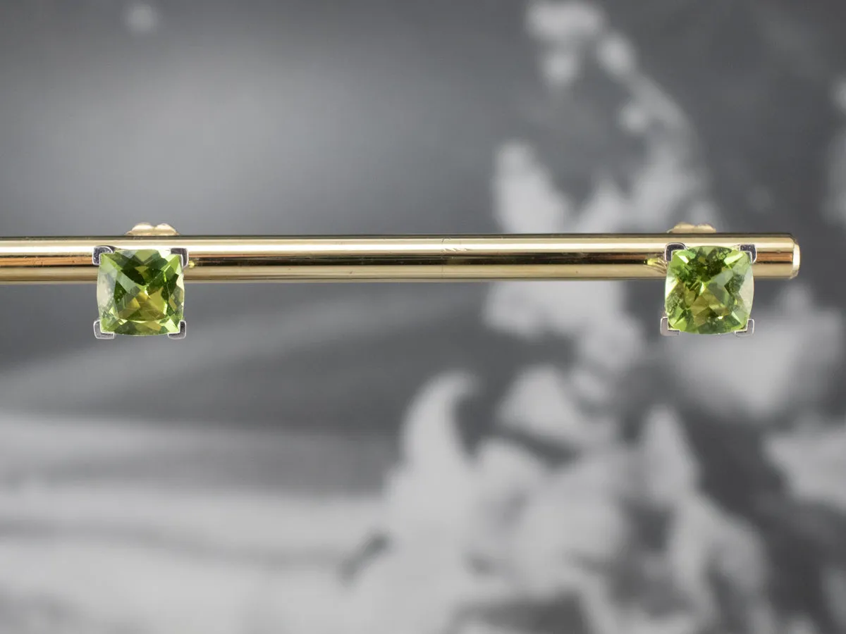 Cushion Cut Peridot White Gold Stud Earrings