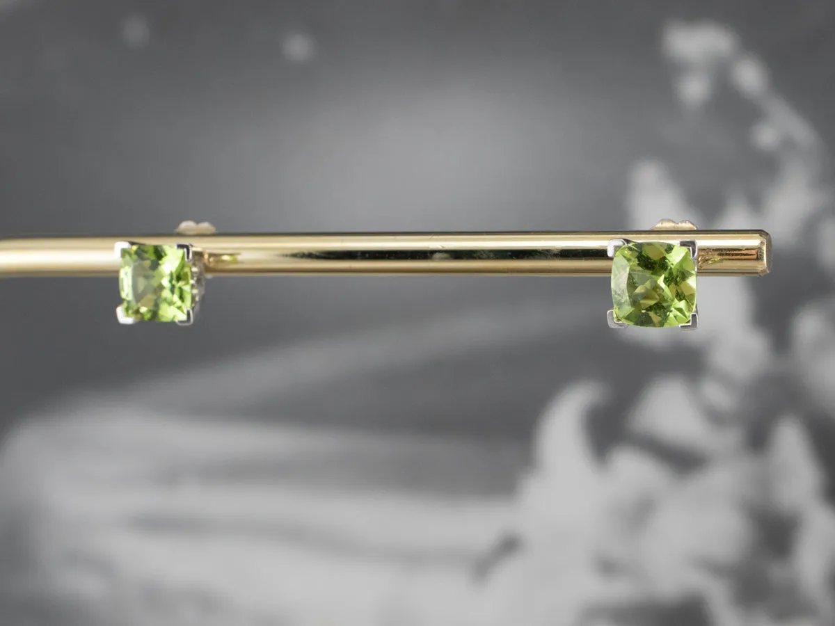 Cushion Cut Peridot White Gold Stud Earrings