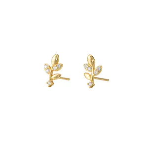CZ Leaf Stud Earrings