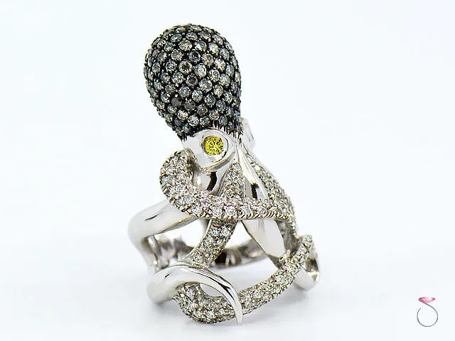 Diamond Designer Octopus Ring in 18K White Gold