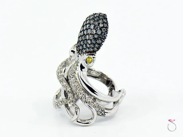Diamond Designer Octopus Ring in 18K White Gold