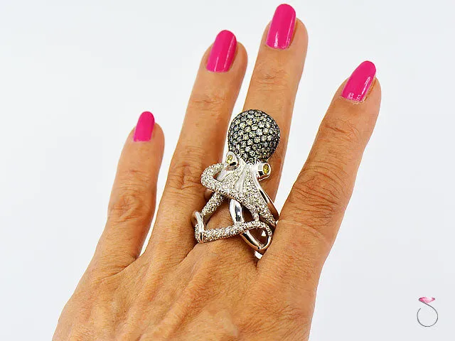 Diamond Designer Octopus Ring in 18K White Gold