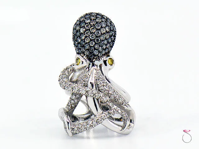 Diamond Designer Octopus Ring in 18K White Gold
