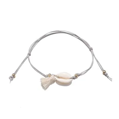 docona Boho Tassel Shell Pendant Anklet for Women Girl Gray Rope Adjustable Anklets Bracelets Beach Foot Jewelry 6763