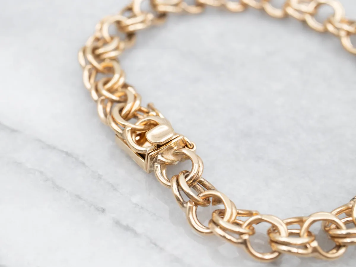 Double Ring Yellow Gold Charm Bracelet
