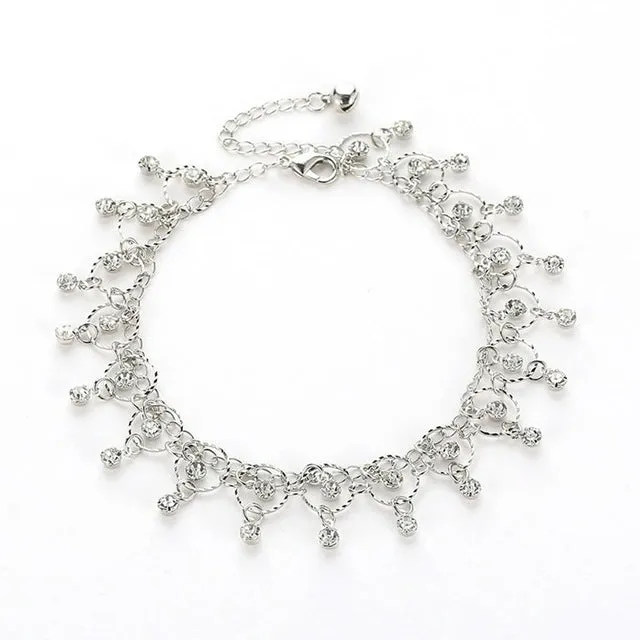 DreamBell Women Silver Golden Color Anklet Crystal Tassel Pendant Anklet Beach Foot Jewelry