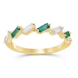 Emerald and Diamond Baguette Alternating Ring - YG