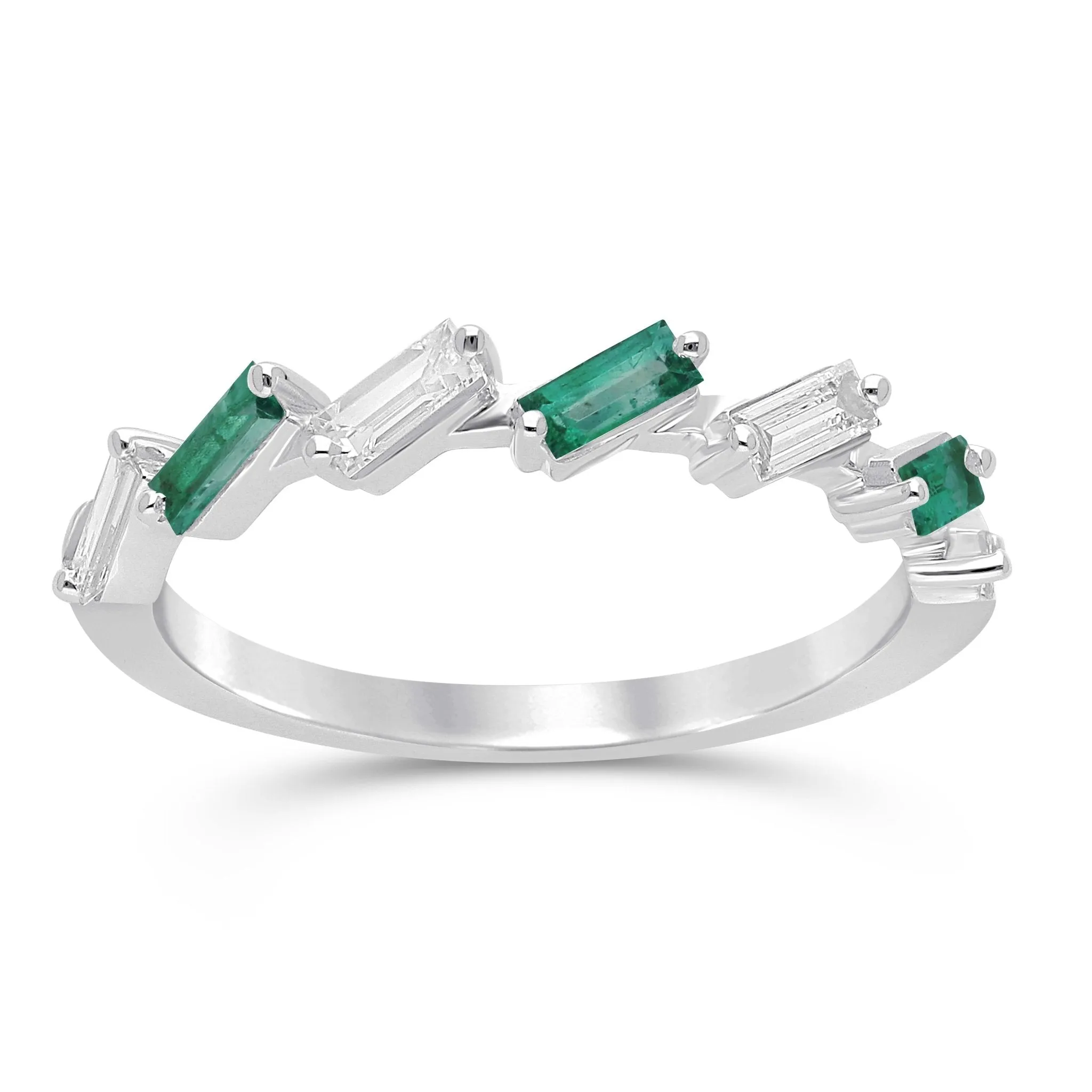 Emerald and Diamond Baguette Alternating Ring - YG
