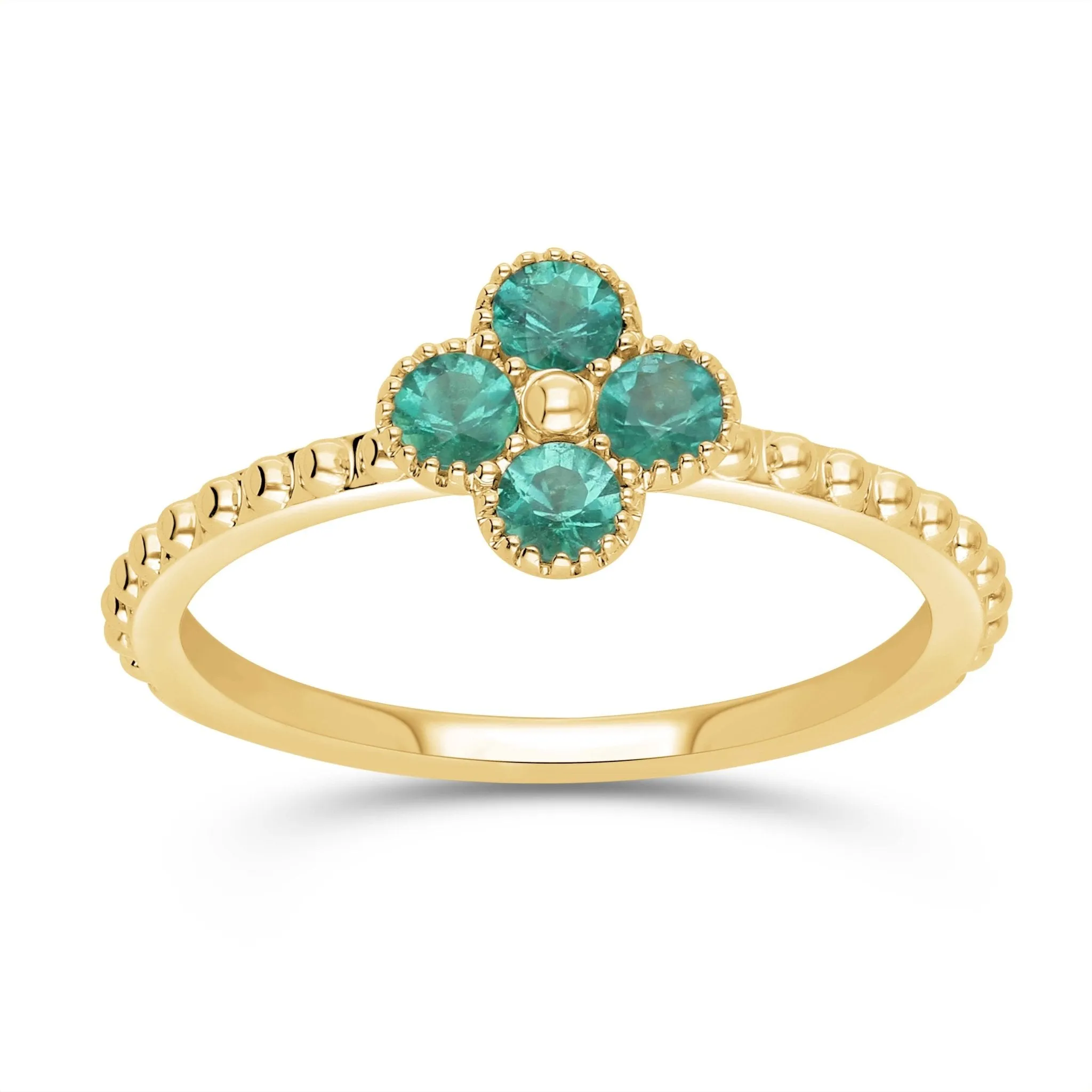 Emerald Clover Beaded Ring - WG