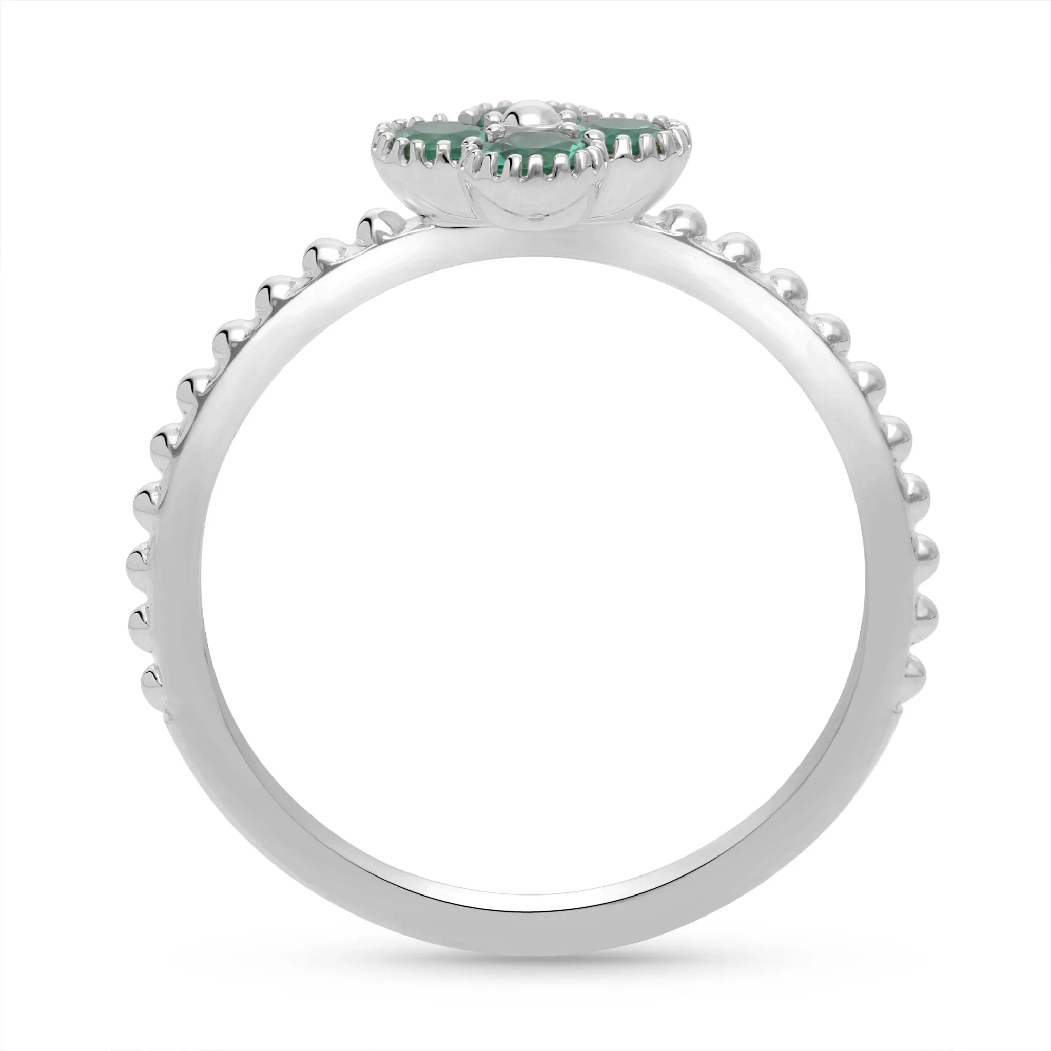Emerald Clover Beaded Ring - WG