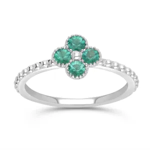Emerald Clover Beaded Ring - WG
