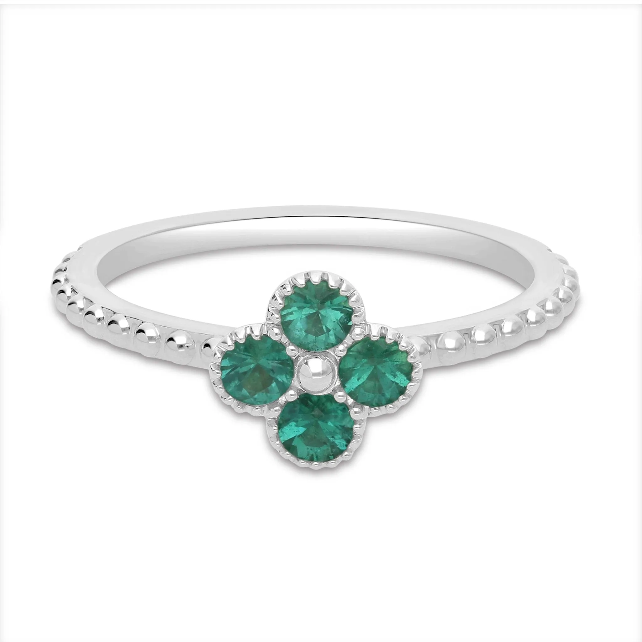Emerald Clover Beaded Ring - WG