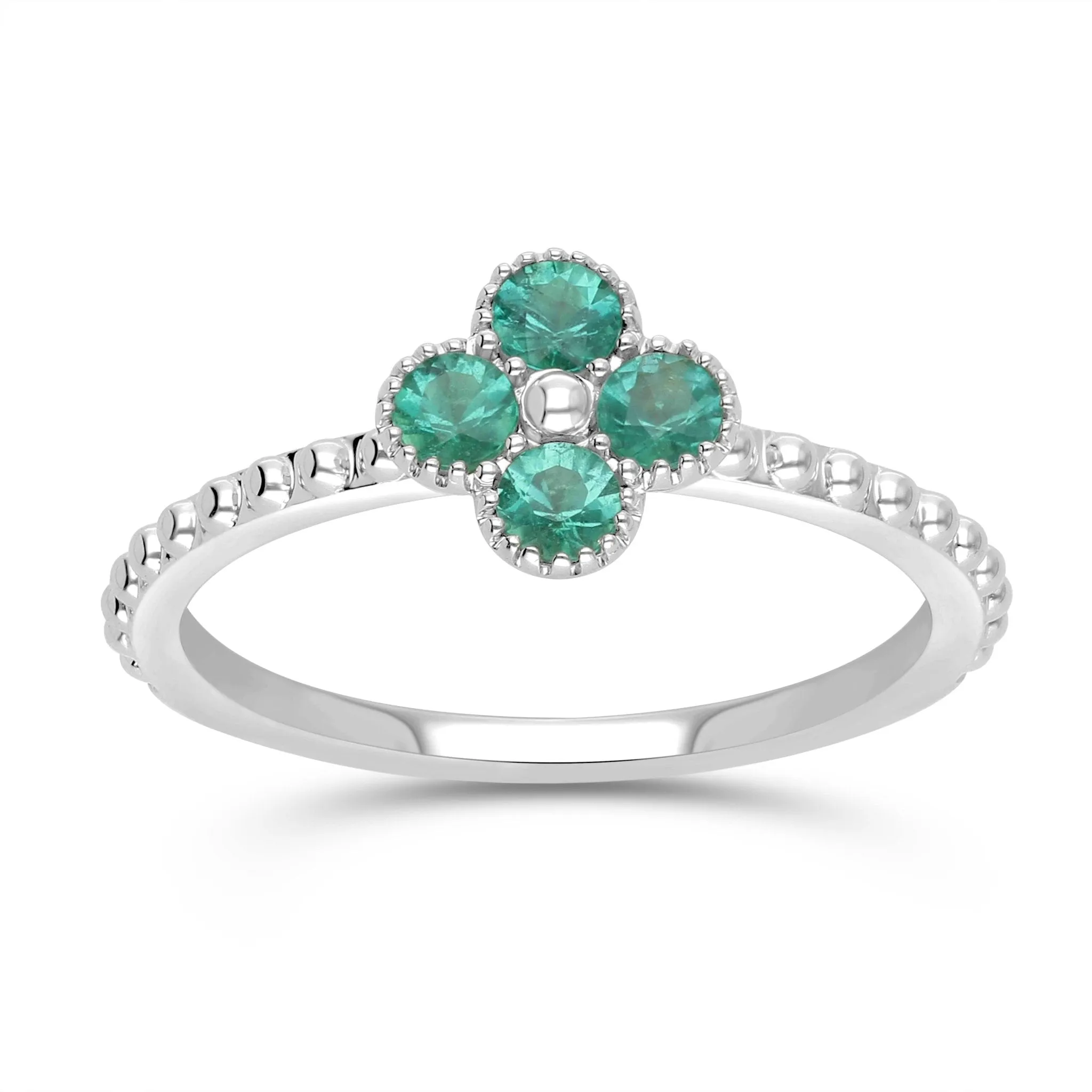 Emerald Clover Beaded Ring - WG