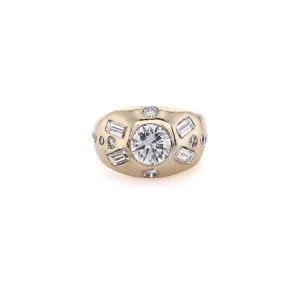 Estate 14 Karat Yellow Gold Domed Head Diamond Ring