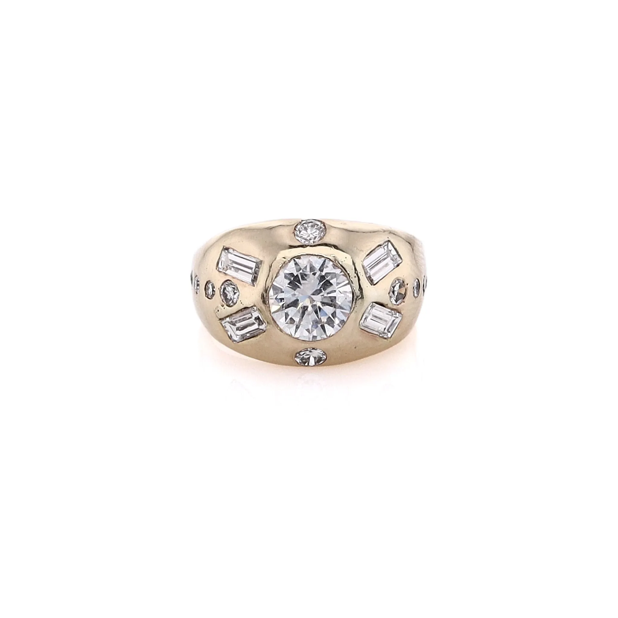Estate 14 Karat Yellow Gold Domed Head Diamond Ring