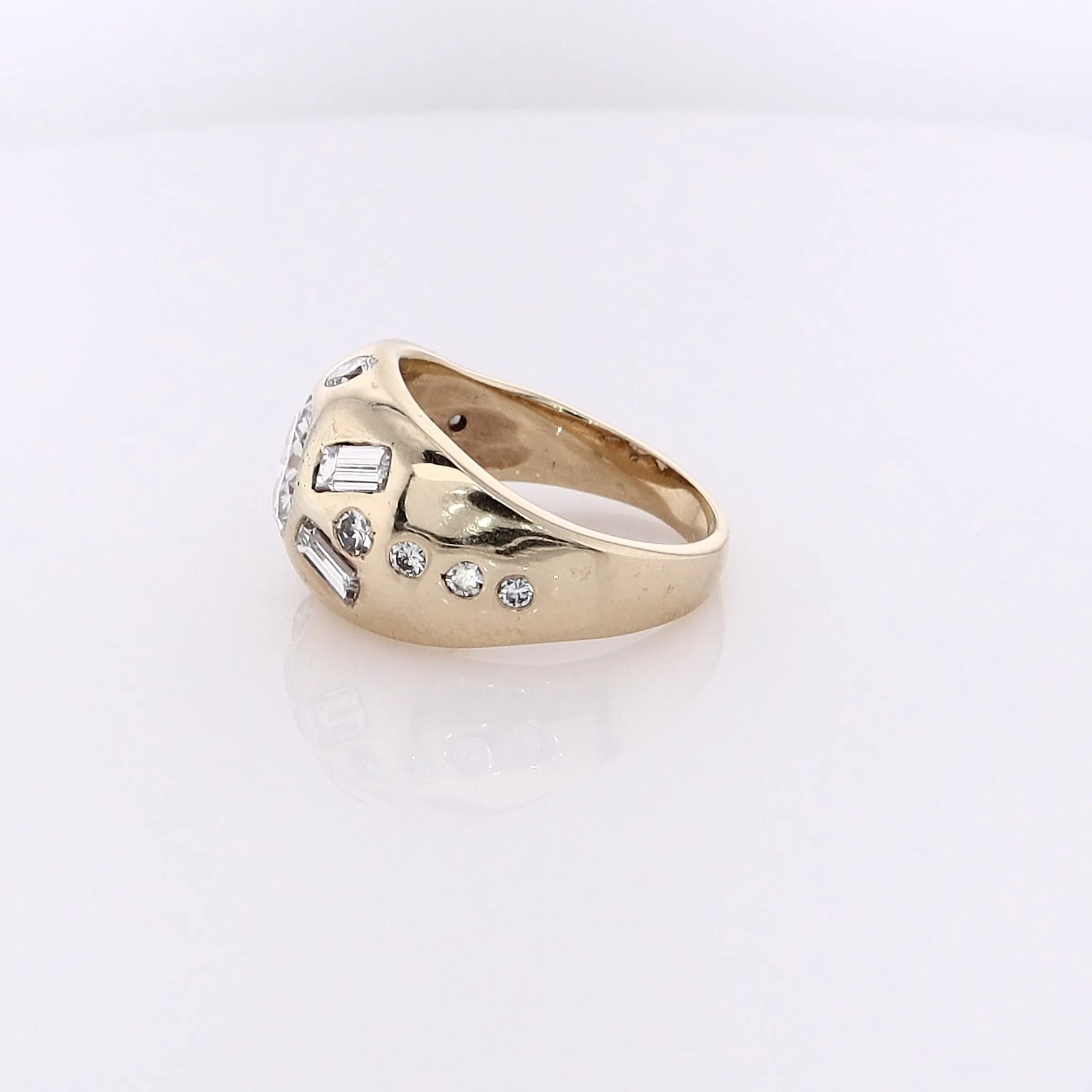 Estate 14 Karat Yellow Gold Domed Head Diamond Ring