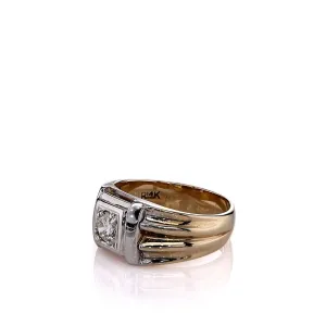 Estate 14k Two-Tone Gents Square Top Ribbed Shank Diamond Ring
