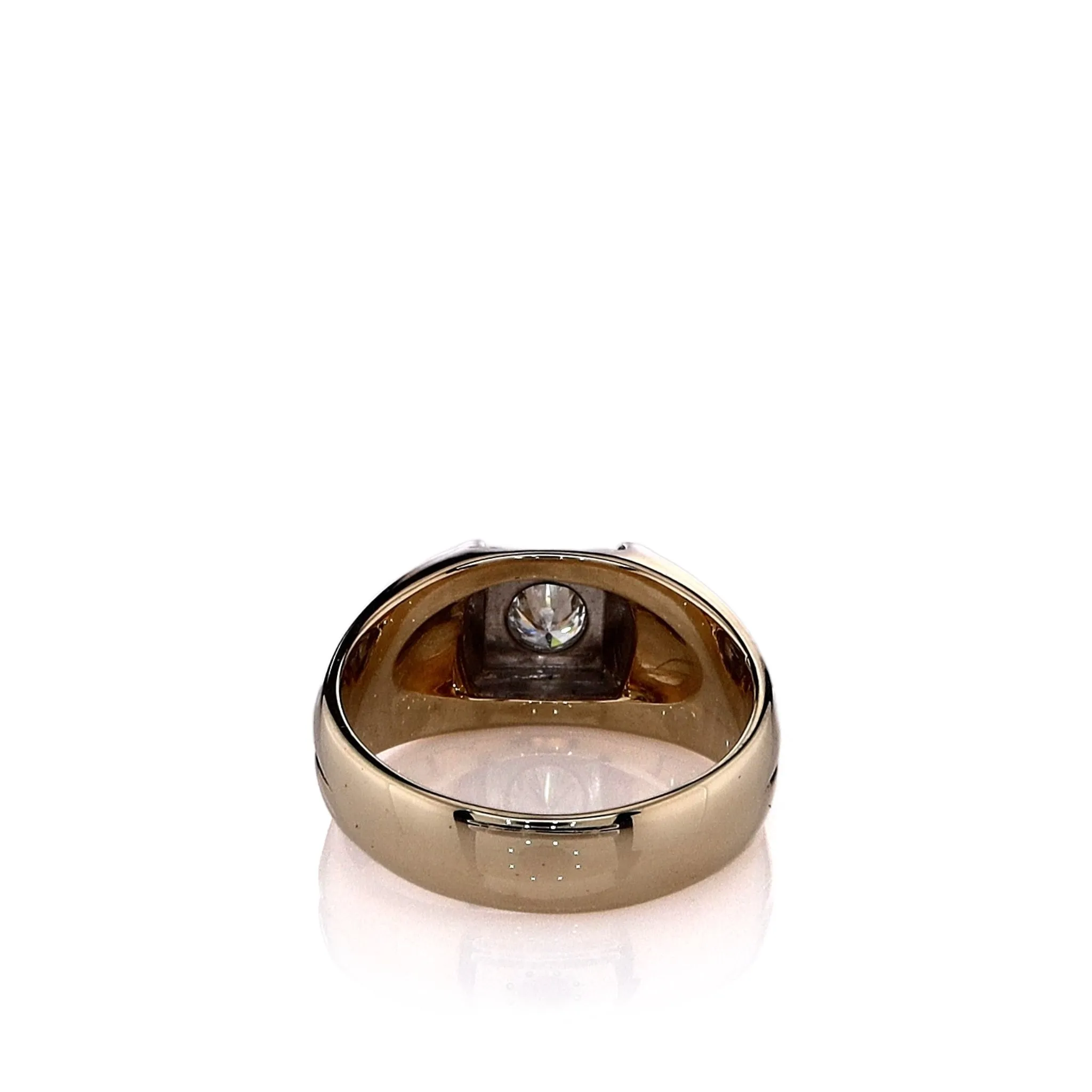 Estate 14k Two-Tone Gents Square Top Ribbed Shank Diamond Ring