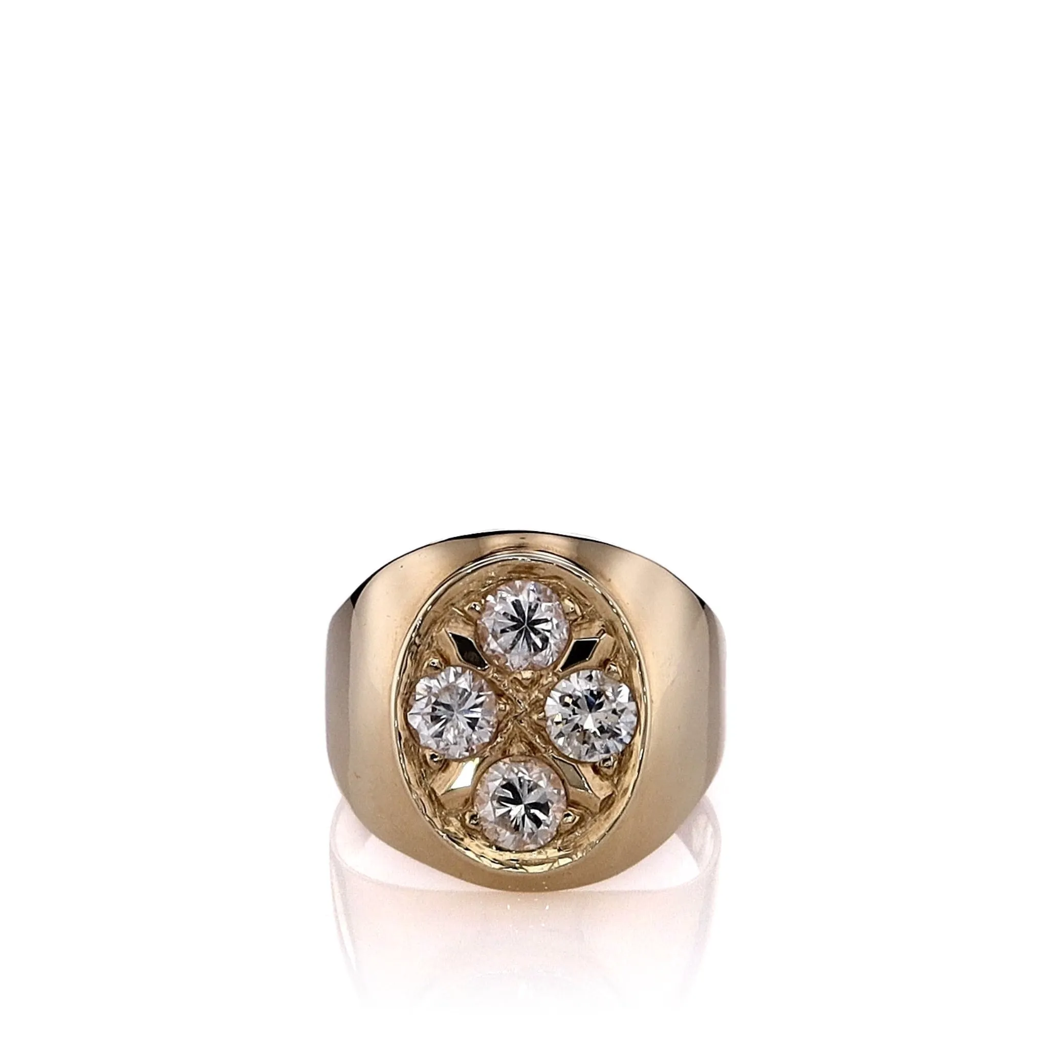 Estate 14k Yellow Gold Gents Oval Top Design Diamond Ring