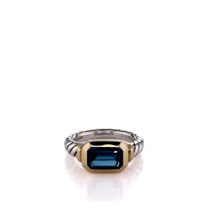 Estate David Yurman Two-Tone Cable Shank London Blue Topaz Ring