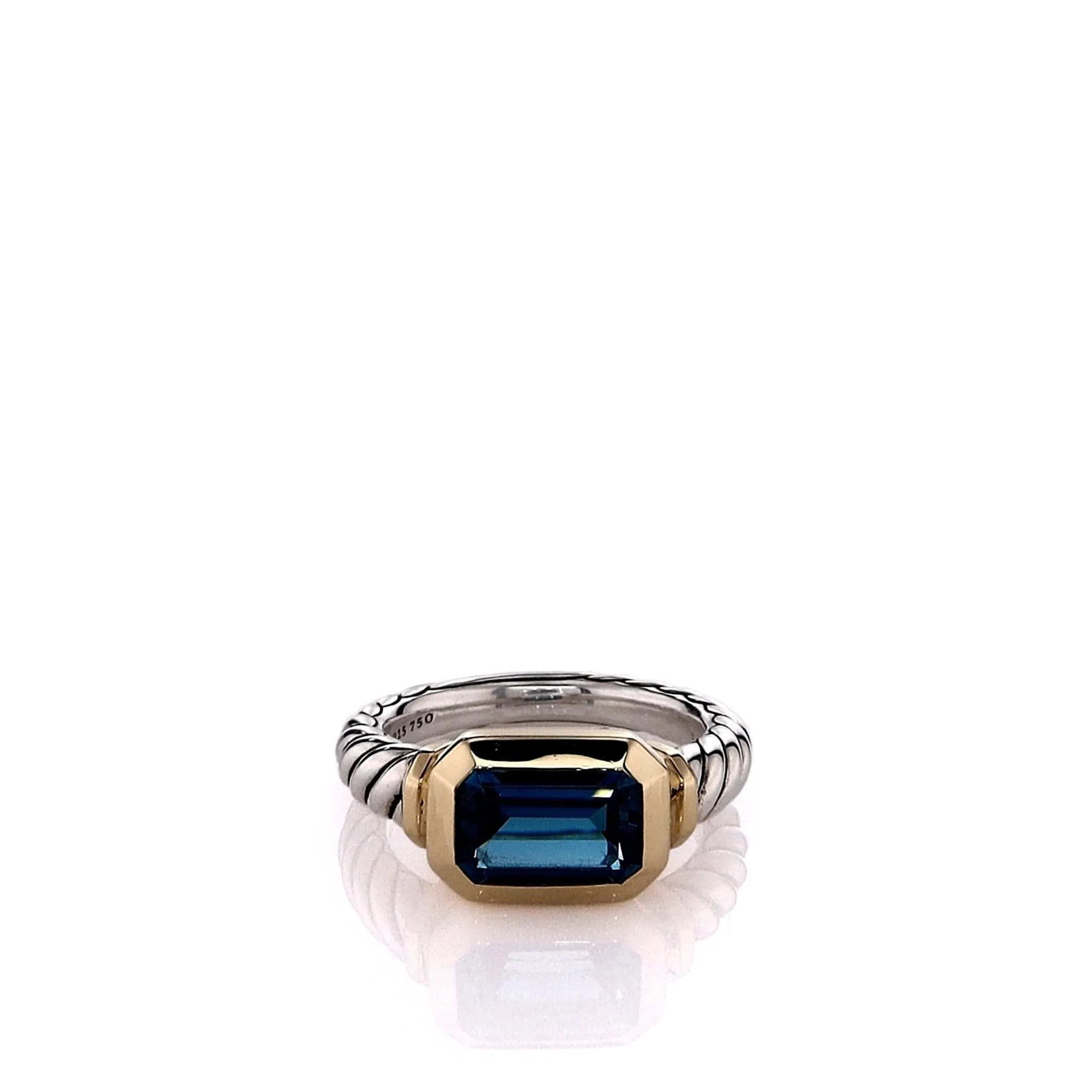 Estate David Yurman Two-Tone Cable Shank London Blue Topaz Ring