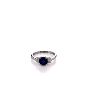Estate Platinum 1.20ct Round Blue Sapphire and Diamond Ring
