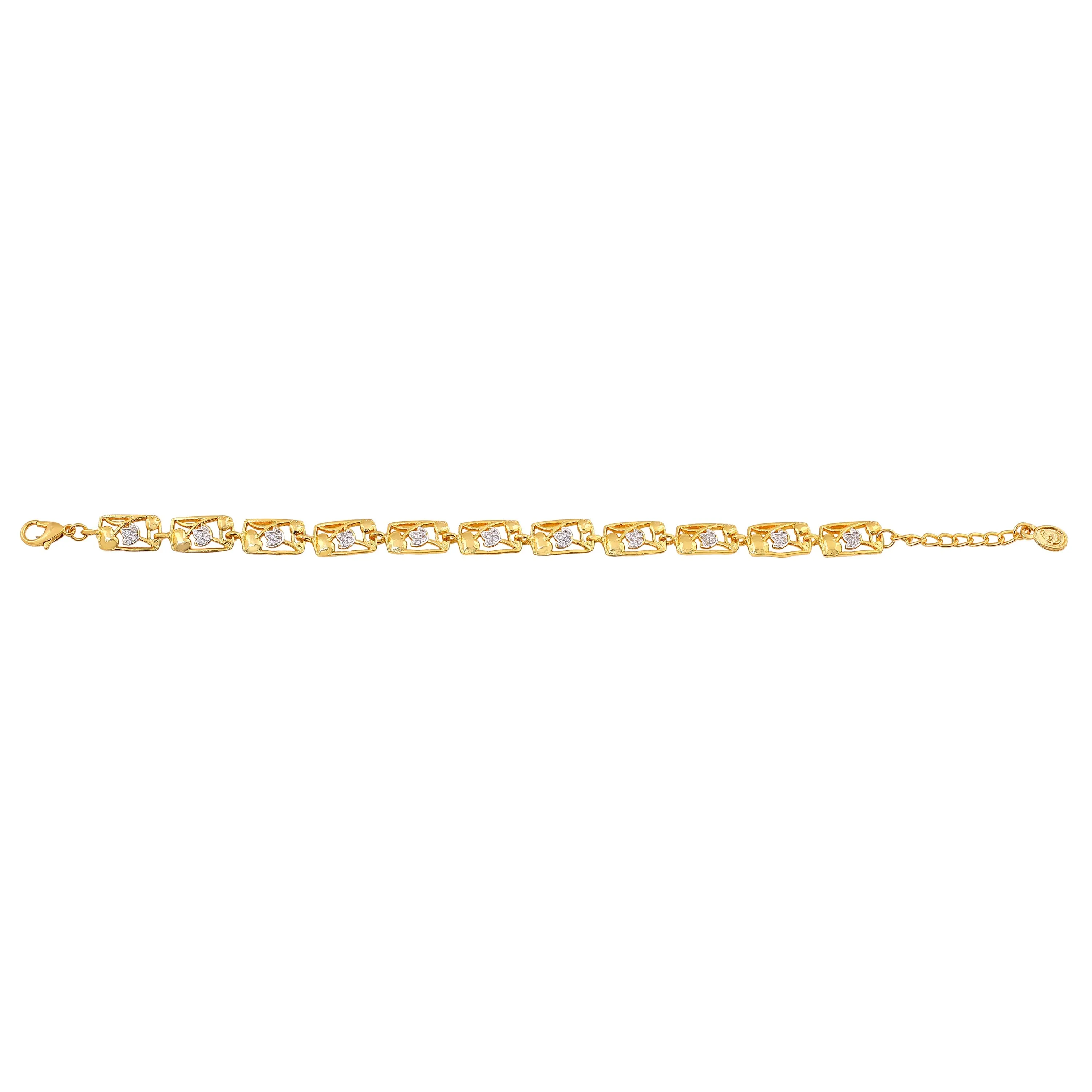 Estele Gold & Rhodium Plated Latest Trendy Sqaure Pattern Charm Bracelet with White Crystals for Women