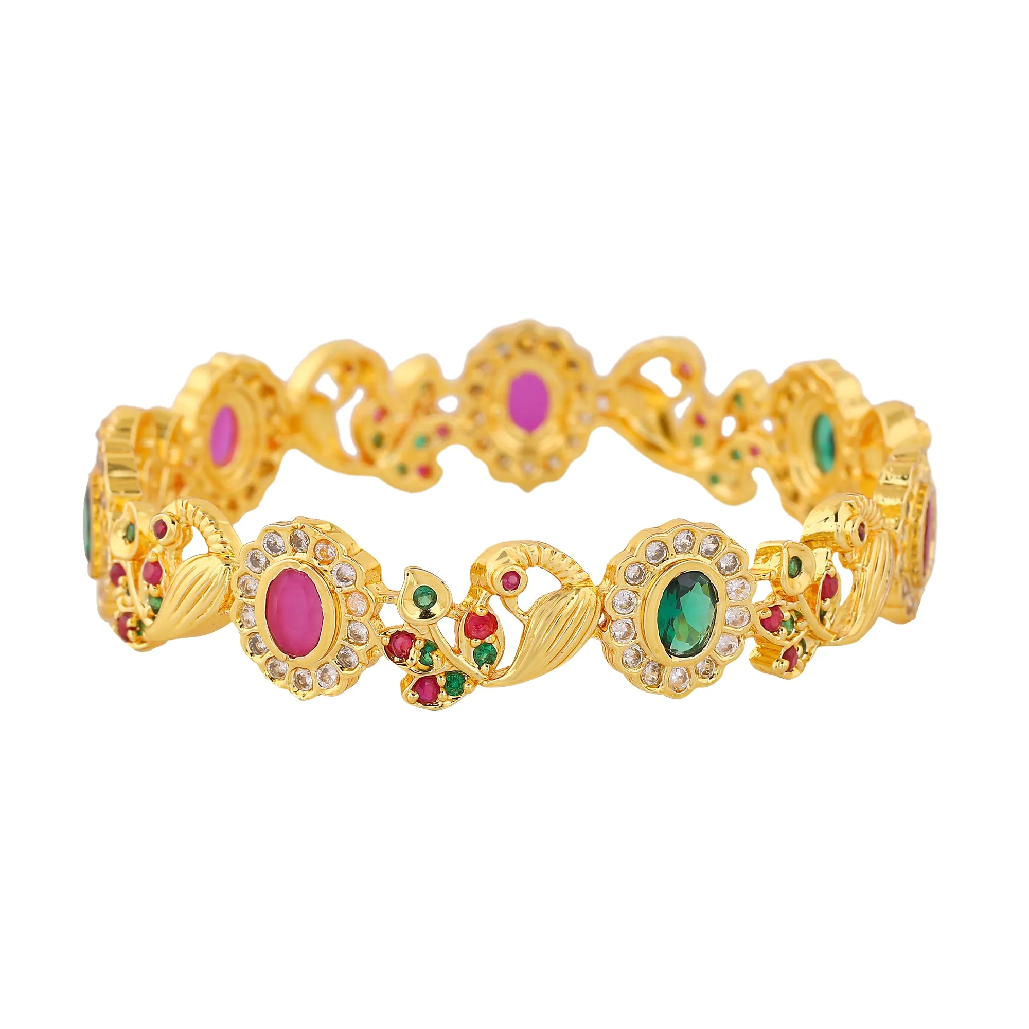 Estele Gold Plated Exquisite Peacock Designer 2:6 Size Bangles with Multi-color American Diamond|Elegant Traditional Jewelry for Women
