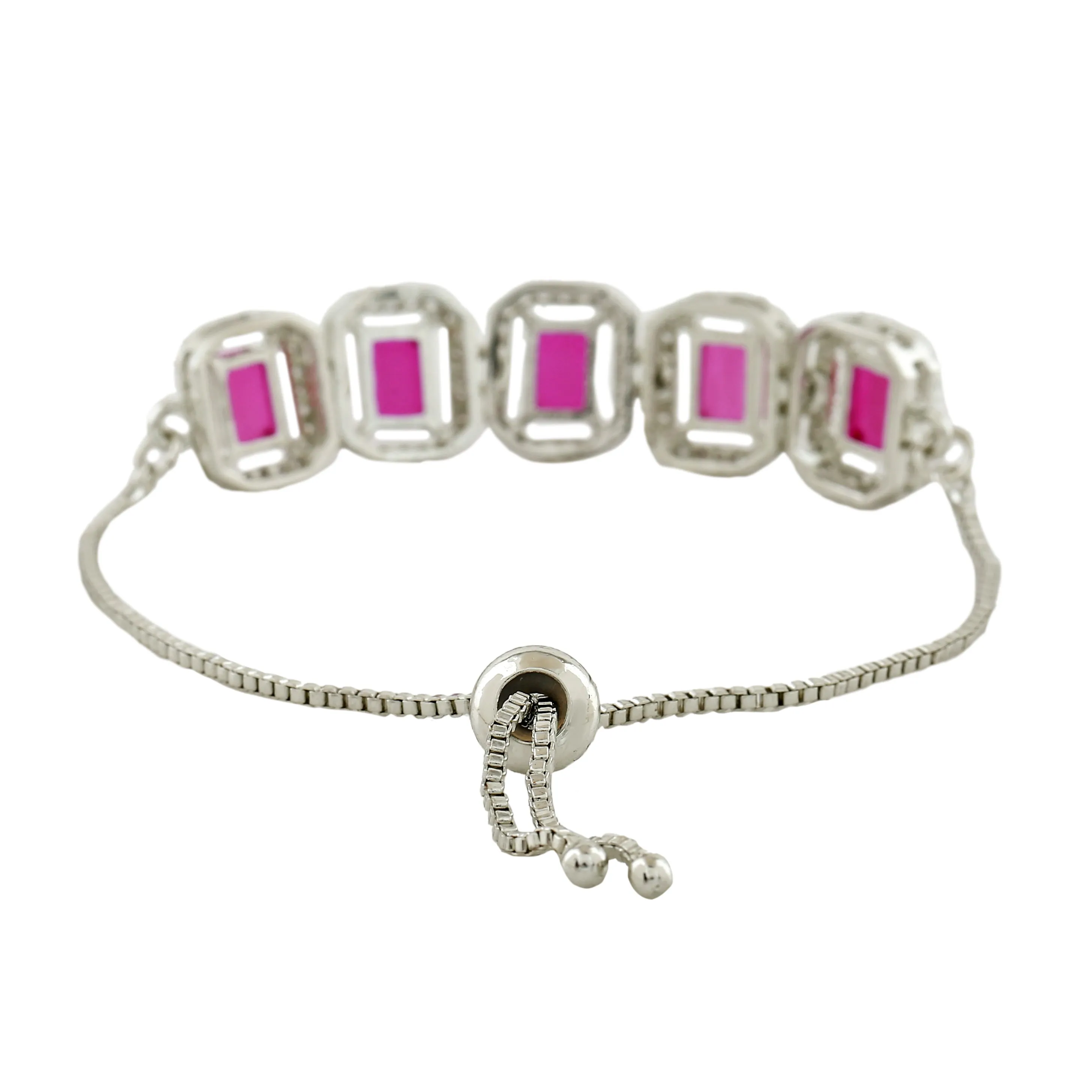 Estele Rhodium Plated CZ Ossum Octagon Bracelet with Ruby Crystals for Women
