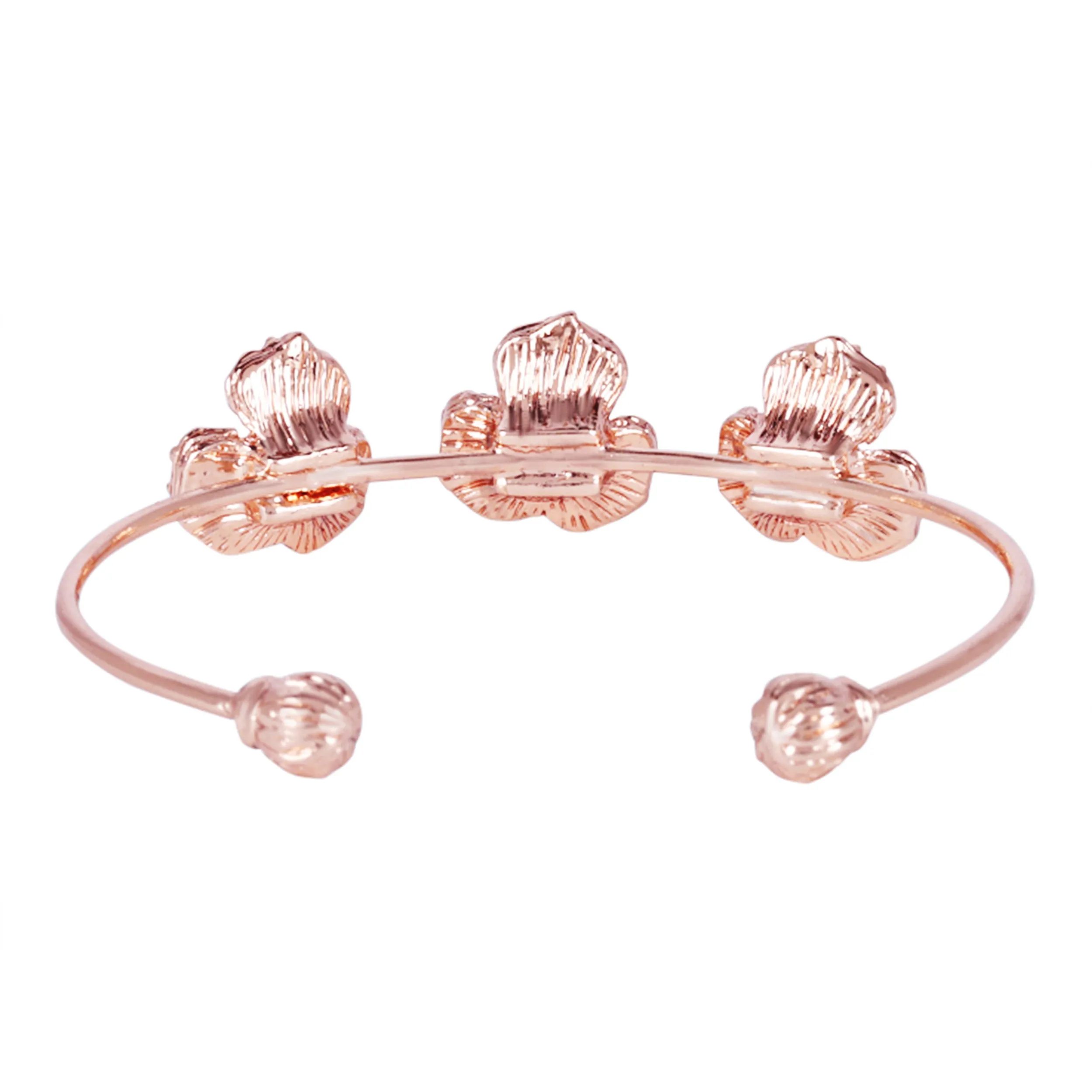 Estele Rose Collectiona??? Modern Rose Motif Cuff Bracelet: Stylish Rosegold Plated with Floral Detailinga??? A Fashionable Statement for Women